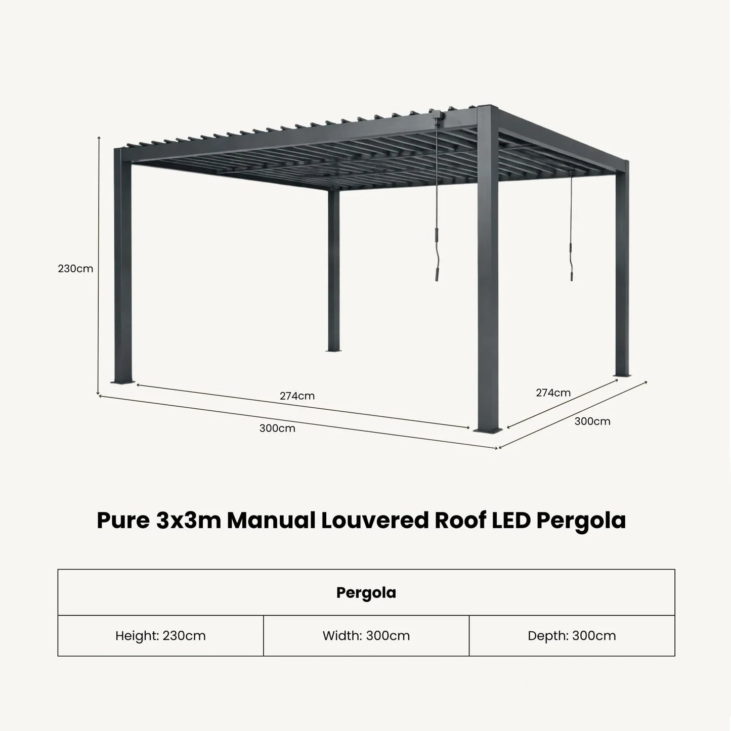 Riva LED 3x3 Pergola without blinds
