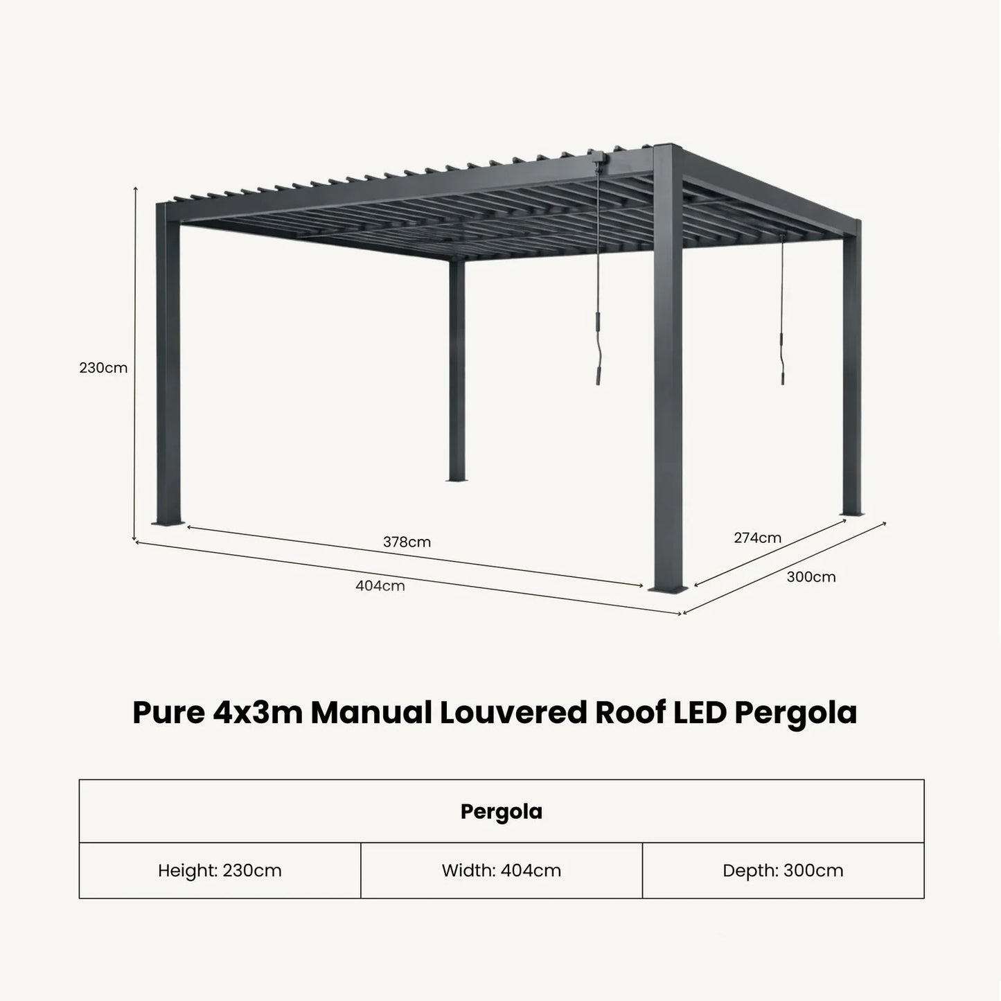 Riva LED 4x3 Pergola without blinds