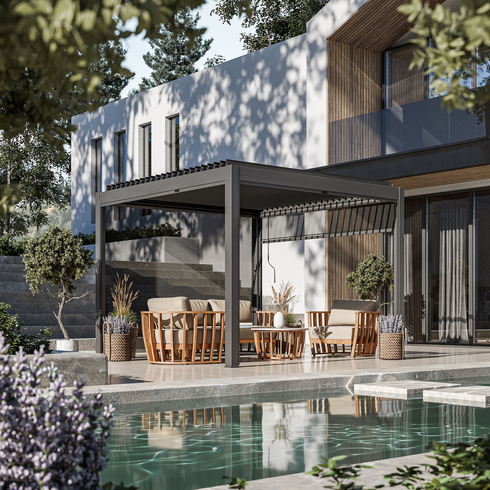 Royal LED 3x3 Pergola with blinds