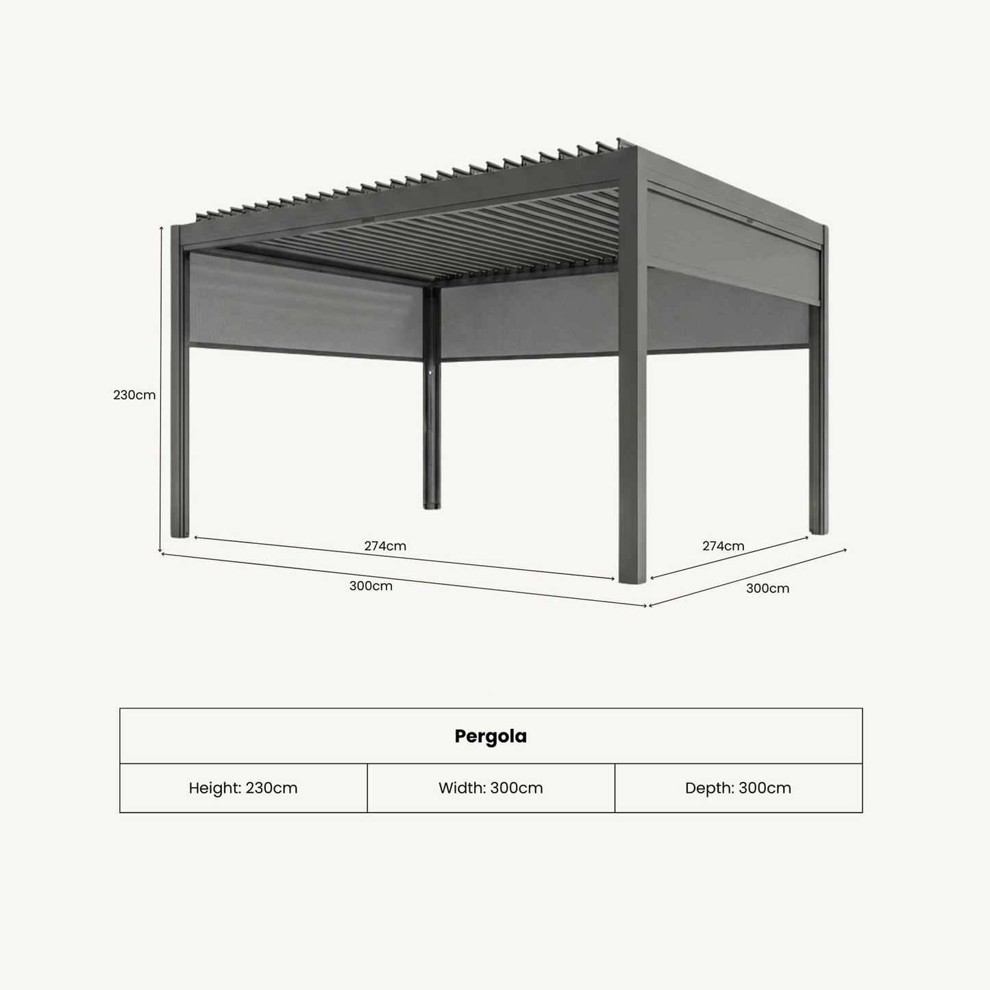 Royal LED 3x3 Pergola with blinds