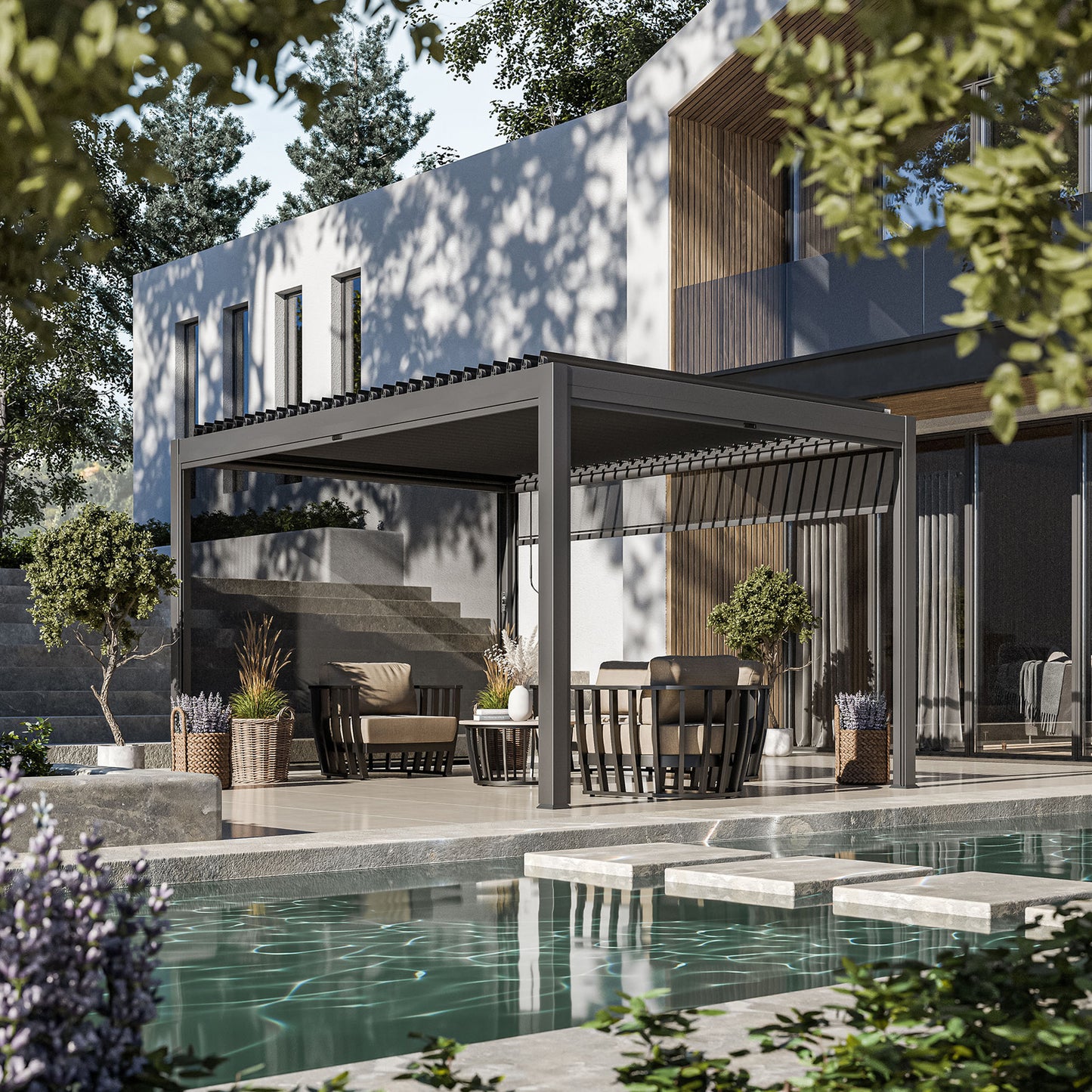 Royal LED 4x3 Pergola with blinds